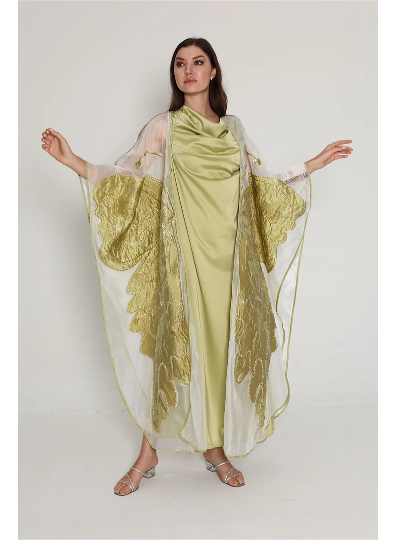 IKKXA Shimmer Bisht Design Jalabiya IK6013 Green