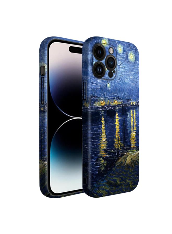 Apple iPhone 14 Pro Art Oil Painting Phone Case - Van Gogh Starry Night Over the Rhone - Full Pack Frosted Cool Creative Lens Anti Drop Case  - Image 2