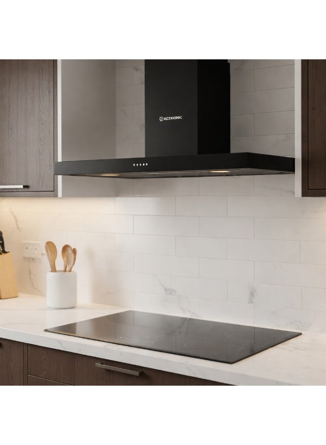 Ecomatic T-Shape Kitchen Hood 90 cm Black -H9307TBKB – 3 Speeds – 750 m³/h Suction Power – Metal Filters – Carbon Filters – LED Light – Internal/External Exhaust - Image 2