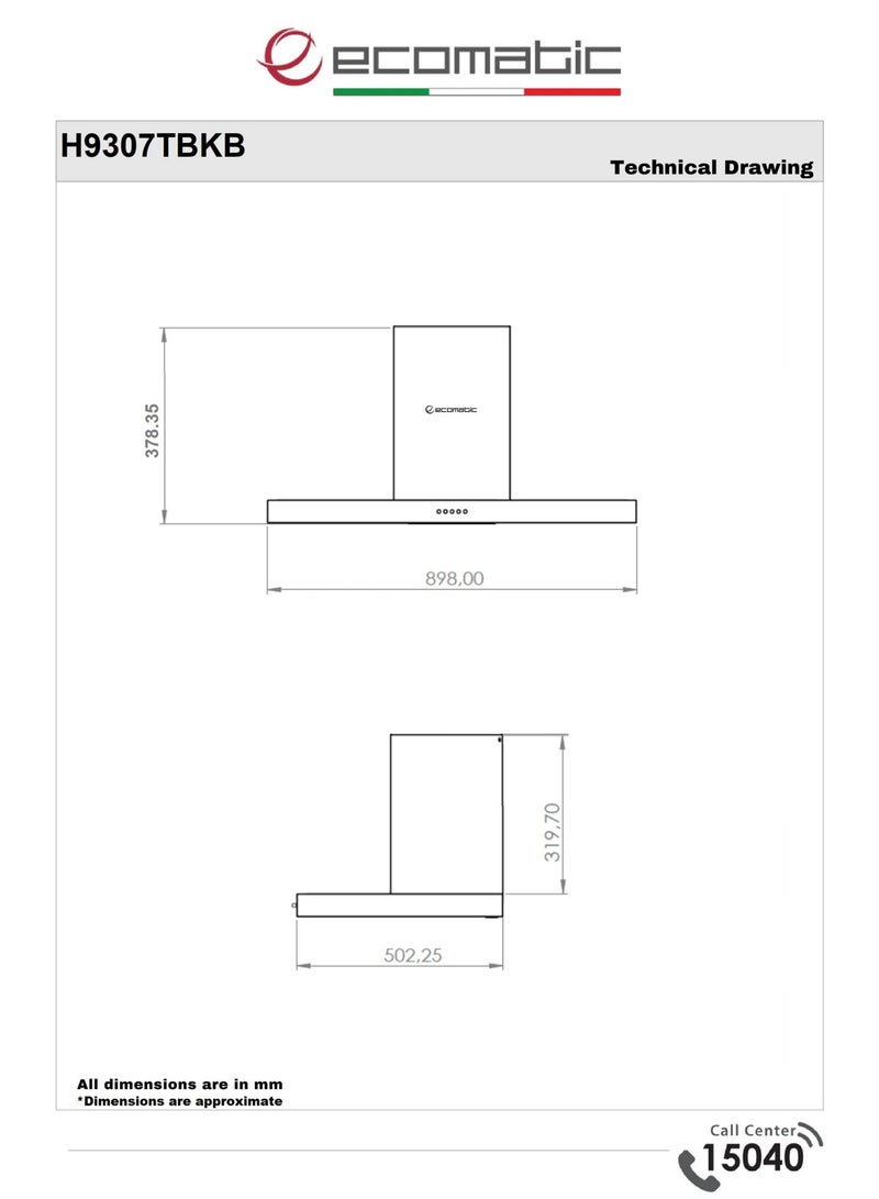 Ecomatic T-Shape Kitchen Hood 90 cm Black -H9307TBKB – 3 Speeds – 750 m³/h Suction Power – Metal Filters – Carbon Filters – LED Light – Internal/External Exhaust - Image 3