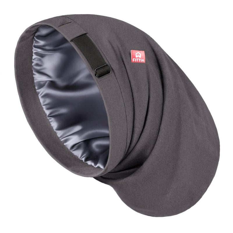 Fittia Large Satin Bonnet for Men Sleeping: Loc Cap Dreadlocks for Curly Braids Wave, Silky for Frizzy Hair Smooth, Adjustable No Slip Grey - Image 1