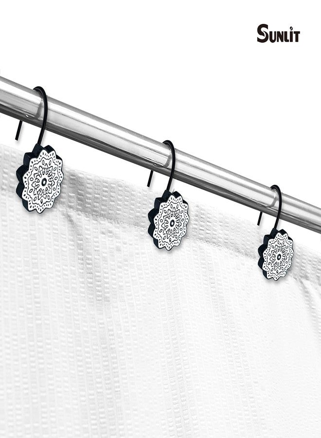 Sunlit Boho Decorative Shower Curtain Hooks, Medallion Black and White Shower Curtain Rings, Resin, Bathroom Decoration Boho Mandala Flower Shower Curtain Hooks-12 Pack - Image 4