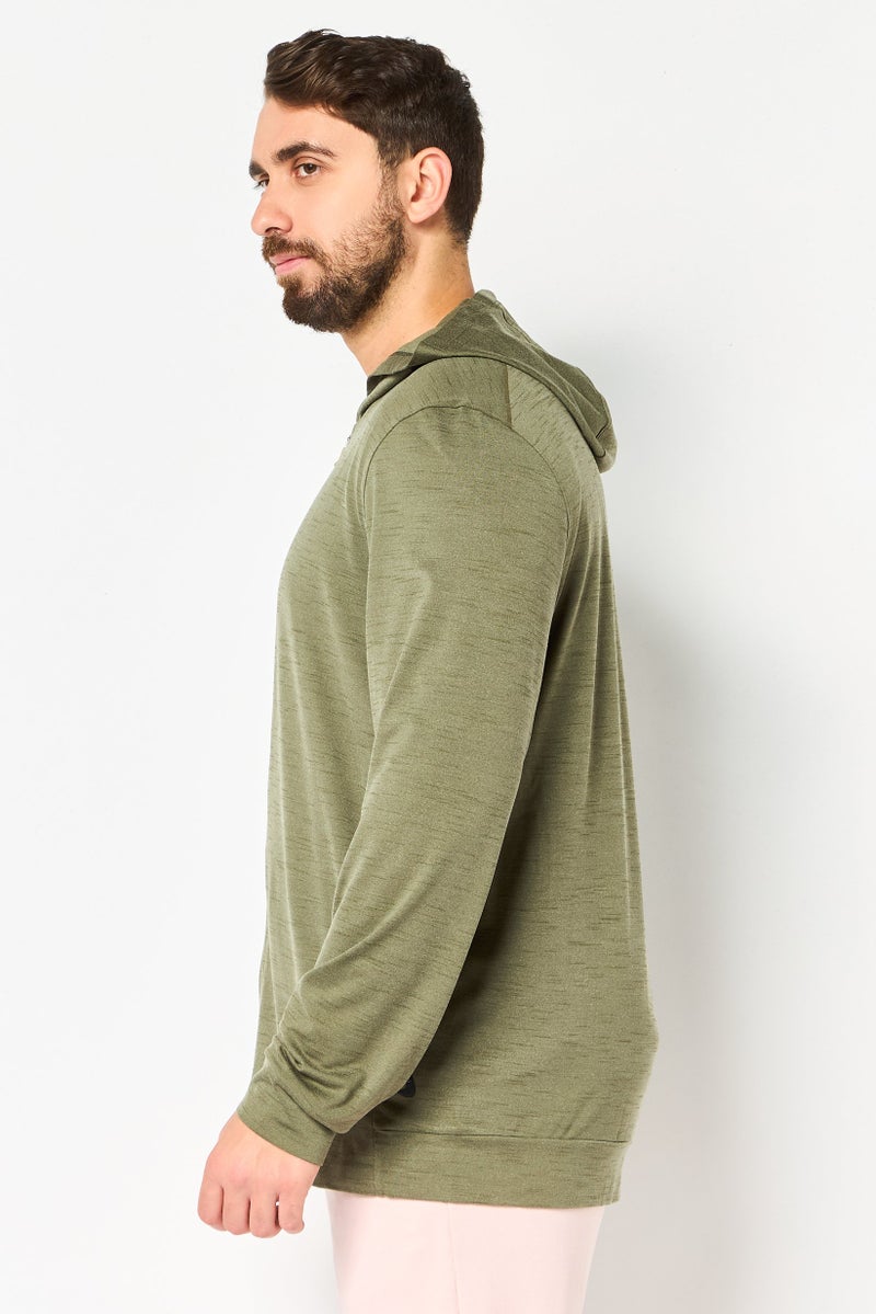 Nike Men Dri-Fit Long Sleeve Hooded Yoga Full Zip Jacket, Heather Olive - Image 2