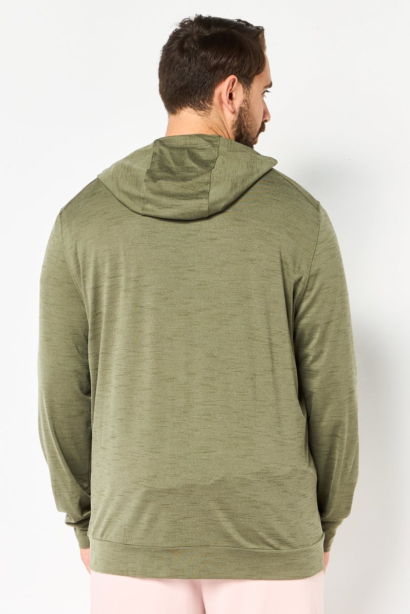 Nike Men Dri-Fit Long Sleeve Hooded Yoga Full Zip Jacket, Heather Olive - Image 3