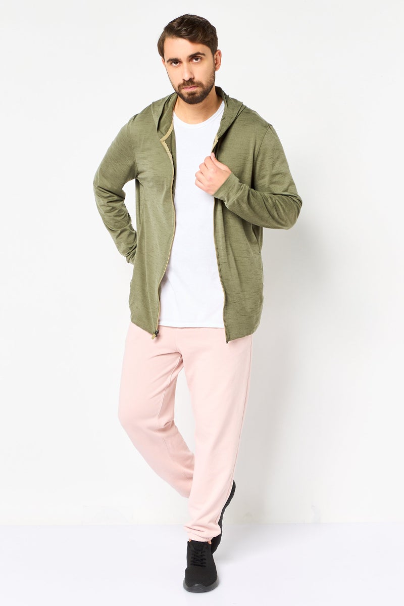 Nike Men Dri-Fit Long Sleeve Hooded Yoga Full Zip Jacket, Heather Olive - Image 2