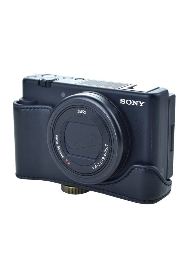 Rieibi حافظة ZV1 - حافظة كاميرا جلدية PU عتيقة لكاميرا سوني ZV1 ZV-1 DSLR - حافظة واقية ZV-1 - سوداء - Image 4