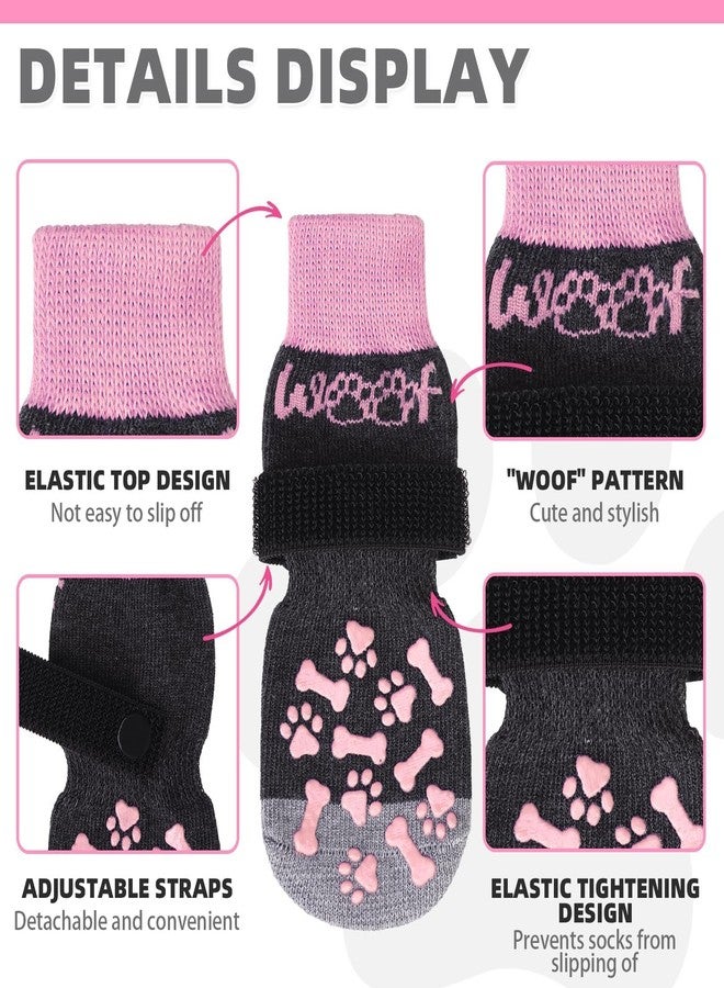 كولتيل جوارب كولتايل المضادة للانزلاق للكلاب، زوجان من جوارب الكلاب ذات الوجهين مع مقابض مانعة للانزلاق للتحكم في الثبات على الأرضيات الخشبية، تحمي مخالب الكلاب الكبيرة في السن من اللعق، لون وردي، مقاس صغير - Image 3