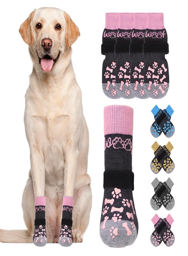 كولتيل جوارب كولتايل المضادة للانزلاق للكلاب، زوجان من جوارب الكلاب ذات الوجهين مع مقابض مانعة للانزلاق للتحكم في الثبات على الأرضيات الخشبية، تحمي مخالب الكلاب الكبيرة في السن من اللعق، لون وردي، مقاس صغير - Image 1