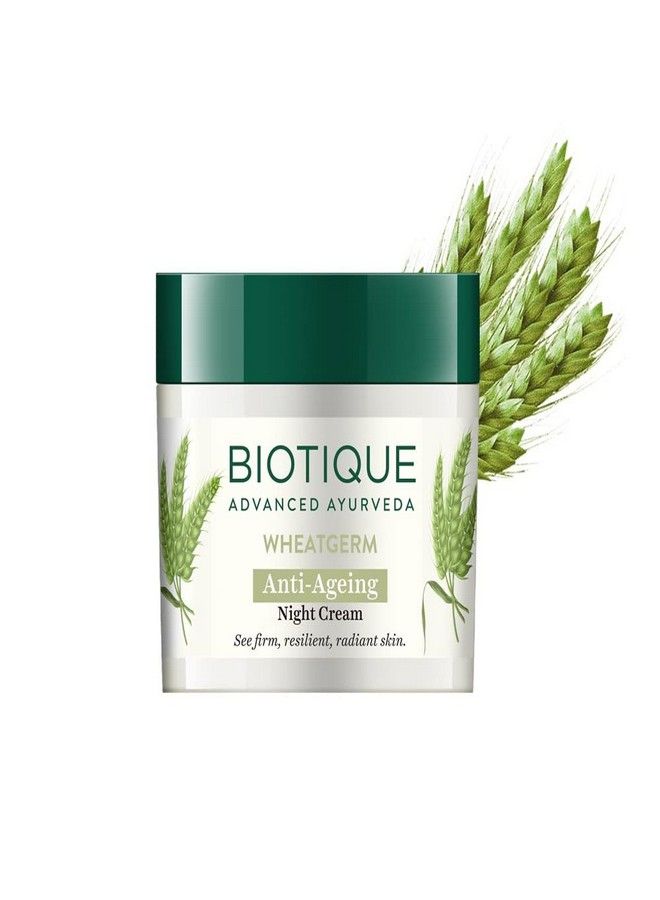 Biotique Biotique Wheat Germ Anti- Ageing Night Cream Reduces Fine Lines Lightens dark Spots, 50g  - Image 1