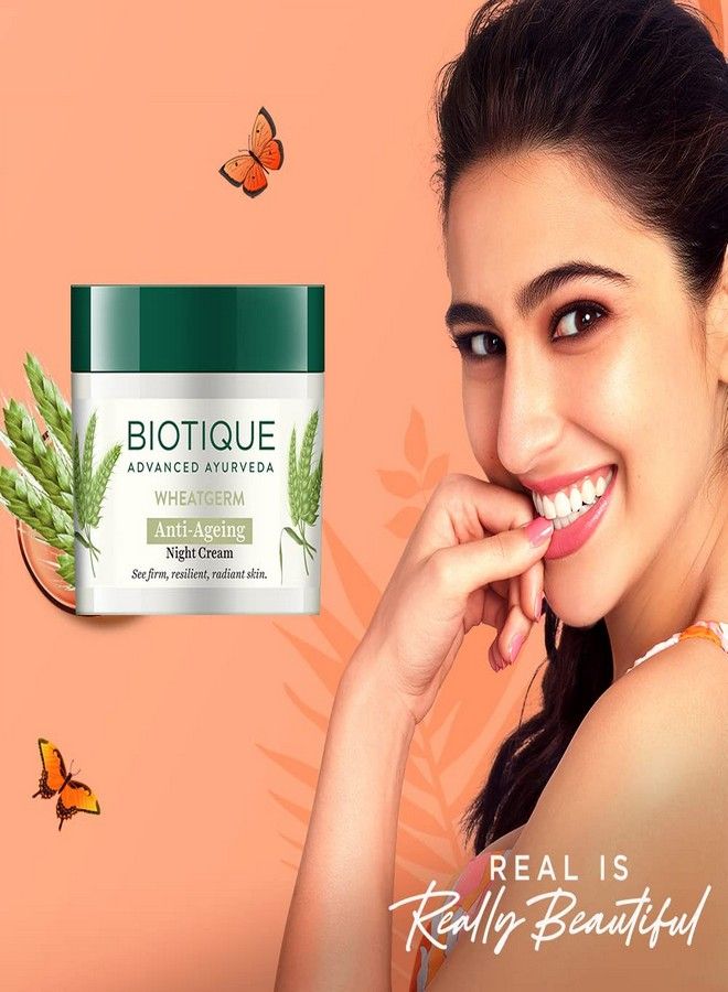 Biotique Biotique Wheat Germ Anti- Ageing Night Cream Reduces Fine Lines Lightens dark Spots, 50g  - Image 2