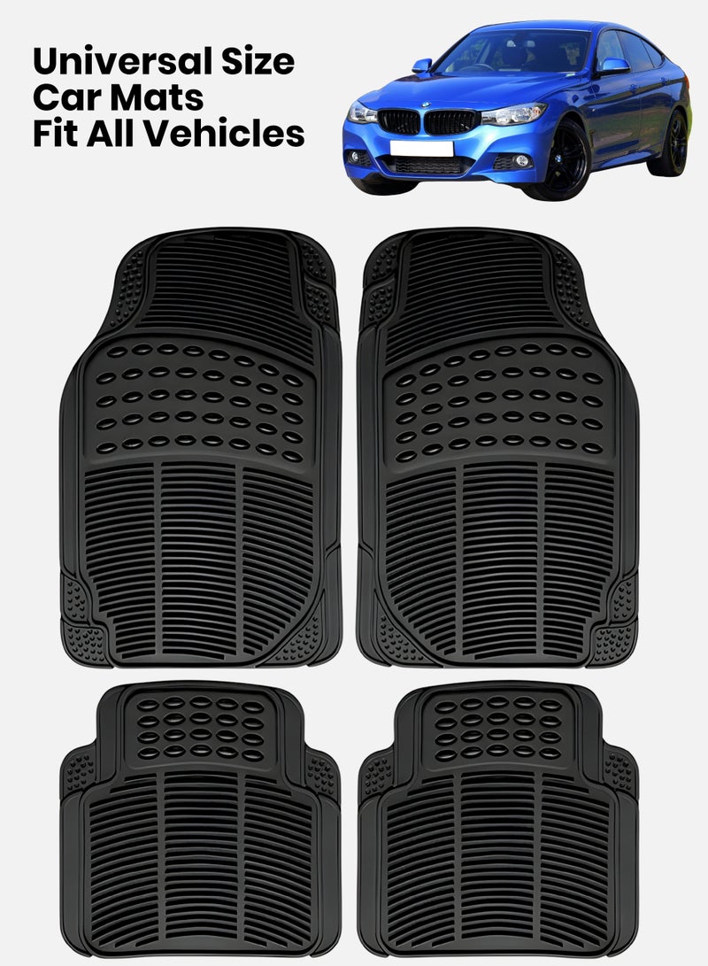 ZESTU 4-Piece Heavy Duty Rubber Floor Mats for Cars, SUVs & Trucks – All Weather Protection, Universal Trim to Fit, Durable Non-Slip Black Car Mats, Front & Rear Auto Accessories Interior Liners - Image 1