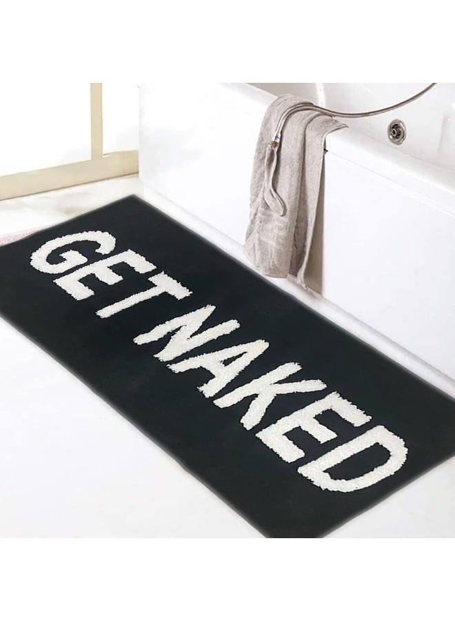 Zeeinx Get Naked Runner Black Cute Bathroom Rugs Long Get Naked Rug Funny Bathroom Decor for Apartment Black Bath mat for Tub and Shower,Machine Washable,18”x47” - Image 1