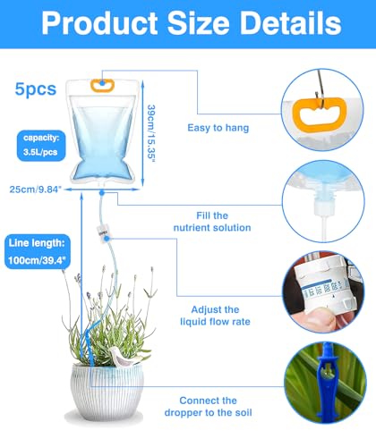 Kityemo 5 x 3.5 L Drip Irrigation Bags with Adjustable Flow Automatic Plant Irrigation System Home Sprinkler Device for Indoor and Outdoor (ZWDSB-1-1-5) - Image 3
