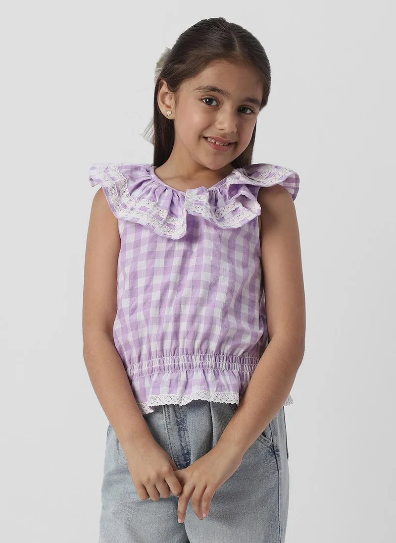 نوتيناتي Nautinati Girls Cotton Peterpan Collar Sleeveless Gingham Checks Top