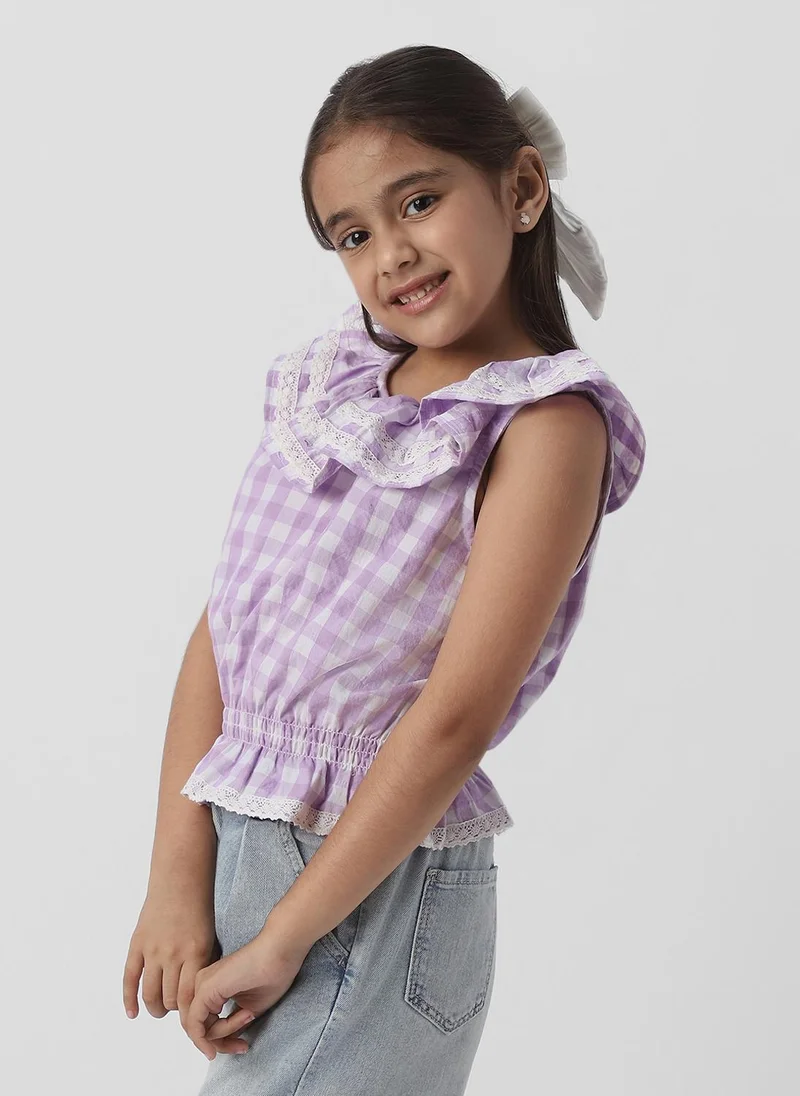 نوتيناتي Nautinati Girls Cotton Peterpan Collar Sleeveless Gingham Checks Top