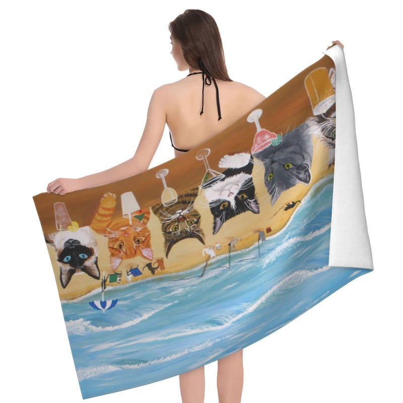 COMFAR Cat Microfiber Beach Towel for Women, Adults - Cute Personalized, Oversized, Quick Dry, Sand Free - 30"x 60" - Image 2