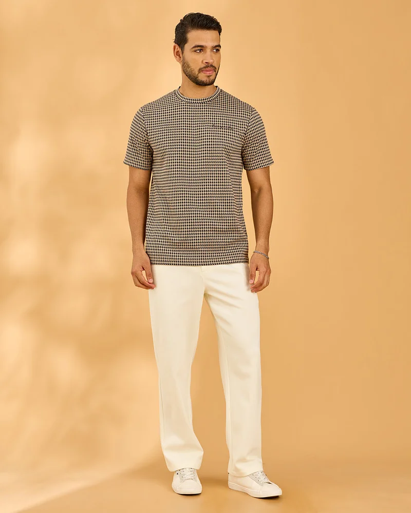Redtag Men Green Jacquard T-Shirt