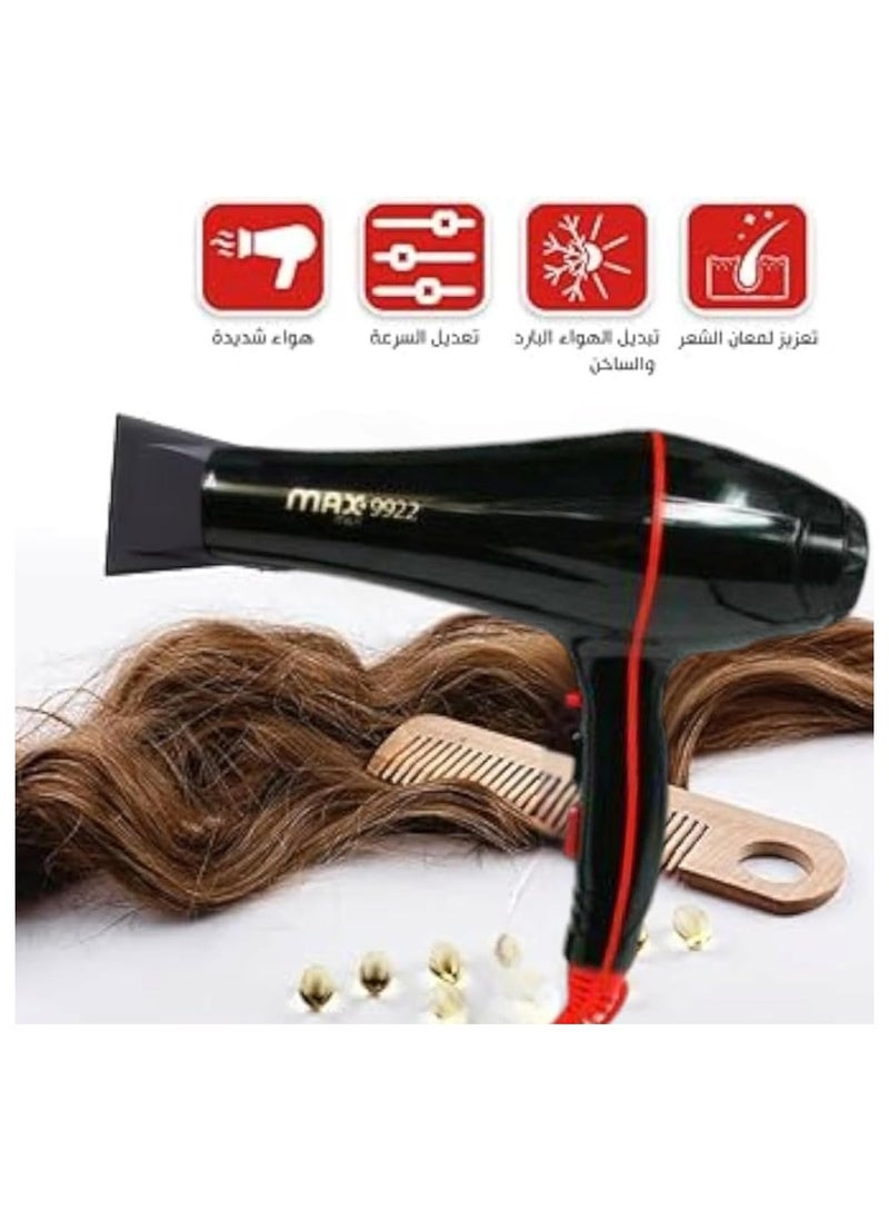 Max Max 9922 Professional Hair Dryer, 3000W, Overheat Protection, 3 Heat Levels, 3000.0 W, Black  - Image 2