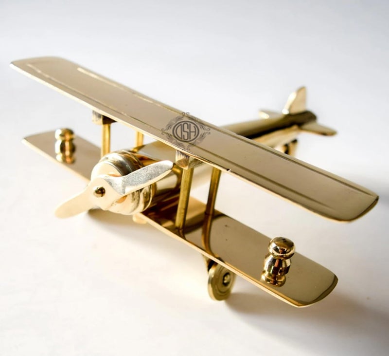 DSH Brass Aeroplane Action Showpiece,Table Top Miniature Decorative Showpiece For Home Decor&Office Table,7.5" Inch Long,Gold(Big) - Image 1