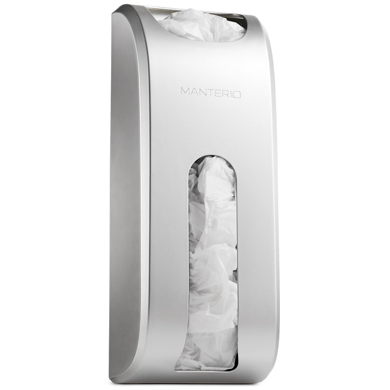 Manterio WallMount Grocery Bag Dispenser  SpaceSaving Design  Easy Install  SmudgeProof FingerprintResistant Silver Dispenser Holds Maximum Bags