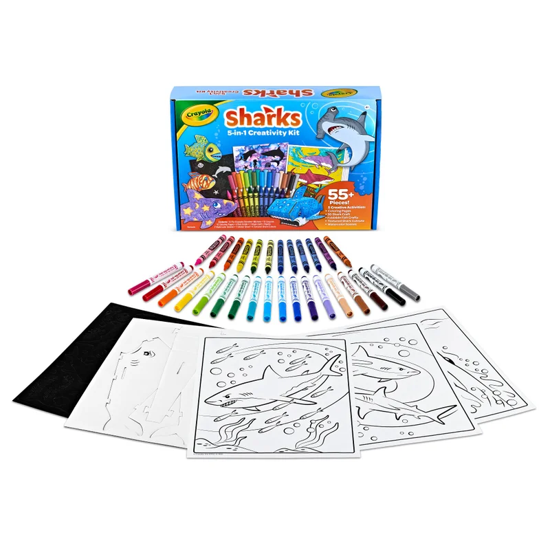 Crayola Crayola Sharks 5-in-1 Creativity Kit – Ocean-Themed Art Set with Crayons, Markers, Buildable Sharks & More, Gift for Kids Ages 5+