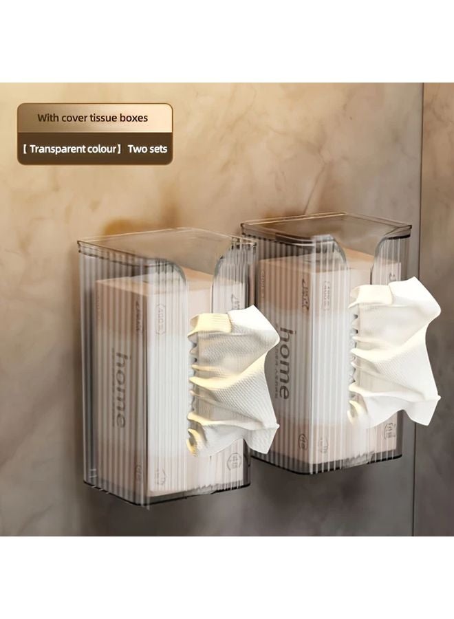 عبوتان من علبة المناديل المربعة الحديثة المثبتة على الحائط ذات لون أبيض شفاف مصقول - Image 1