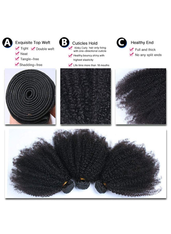 feibin Mongolian Afro Kinky Curly Bundles Human Hair Bundles 10 12 14 Inches 4B 4C Afro Kinky Bulk Human Hair Virgin Hair Burmese Curly Weave Bundles for Black Women Weft Natural Black Color - Image 4