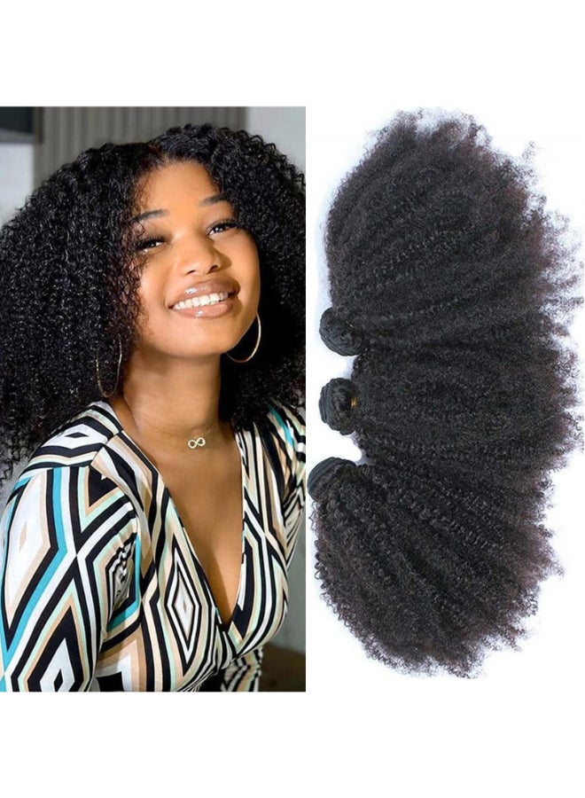feibin Mongolian Afro Kinky Curly Bundles Human Hair Bundles 10 12 14 Inches 4B 4C Afro Kinky Bulk Human Hair Virgin Hair Burmese Curly Weave Bundles for Black Women Weft Natural Black Color - Image 2