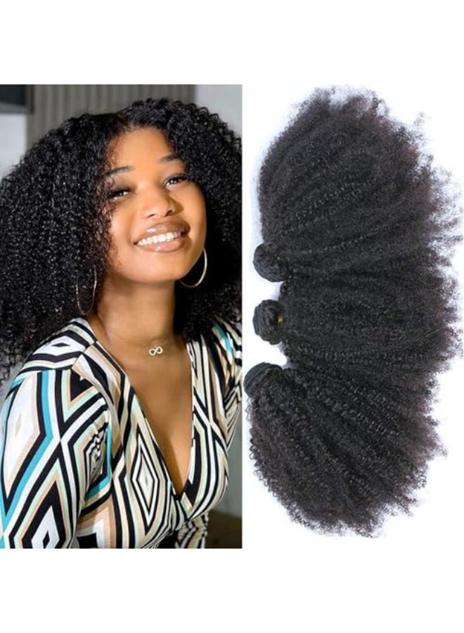 feibin Mongolian Afro Kinky Curly Bundles Human Hair Bundles 10 12 14 Inches 4B 4C Afro Kinky Bulk Human Hair Virgin Hair Burmese Curly Weave Bundles for Black Women Weft Natural Black Color - Image 1
