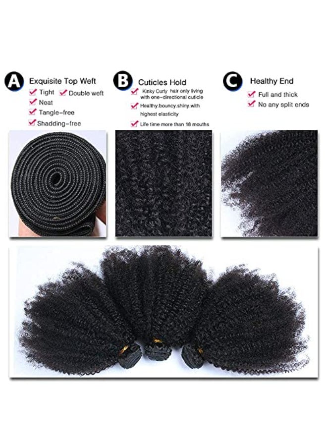 feibin Mongolian Afro Kinky Curly Bundles Human Hair Bundles 10 12 14 Inches 4B 4C Afro Kinky Bulk Human Hair Virgin Hair Burmese Curly Weave Bundles for Black Women Weft Natural Black Color - Image 3