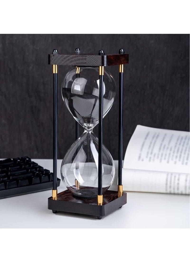 60 Minutes Hourglass Timer, Vintage Wooden Men's Ladies Quiet Clock for Home Office Kitchen Wedding Decor Ornaments Black  - Image 1