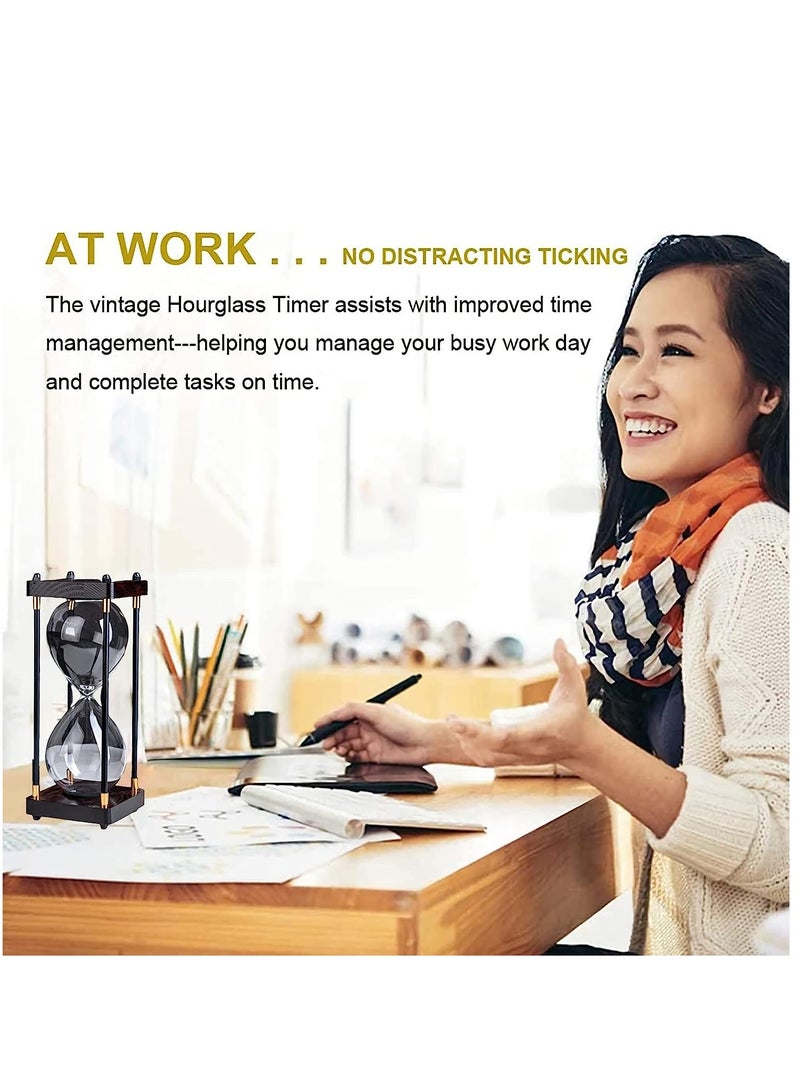 60 Minutes Hourglass Timer, Vintage Wooden Men's Ladies Quiet Clock for Home Office Kitchen Wedding Decor Ornaments Black  - Image 3