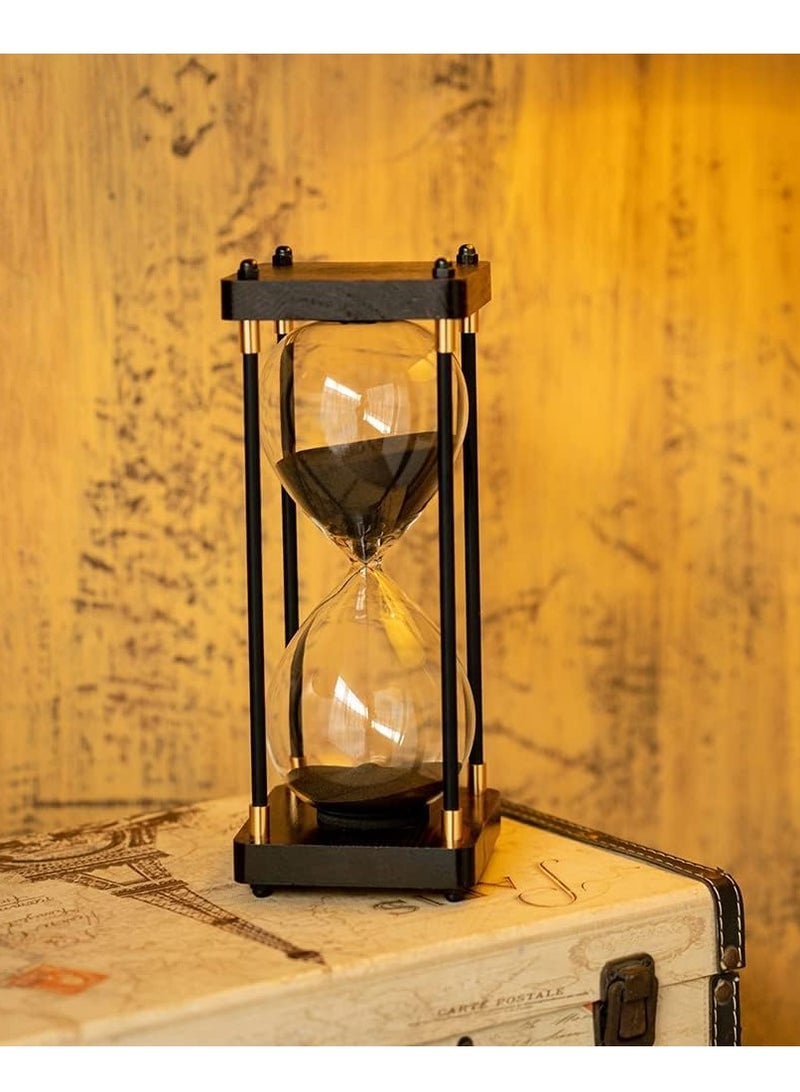 60 Minutes Hourglass Timer, Vintage Wooden Men's Ladies Quiet Clock for Home Office Kitchen Wedding Decor Ornaments Black  - Image 2