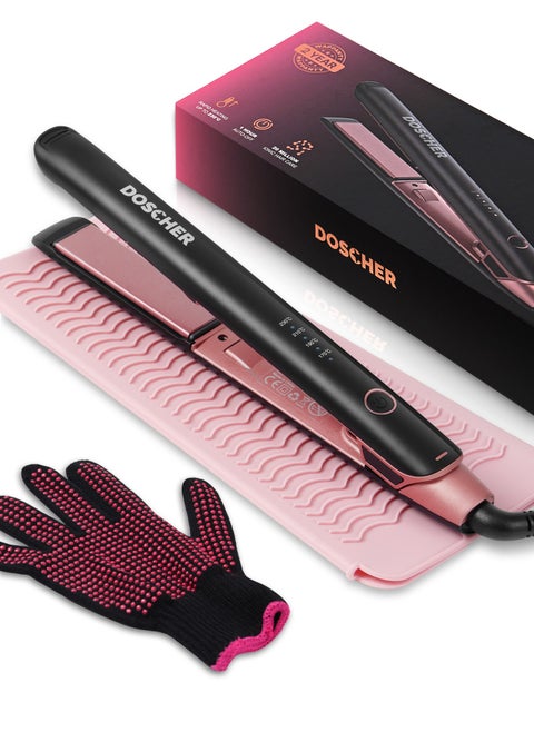 Hair Straightener and Curler 2 in 1 Ceramic Flat Iron - 4 Heat Settings and Heats Up to 230°C with a Heat-Resistant Silicone Pad and Gloves