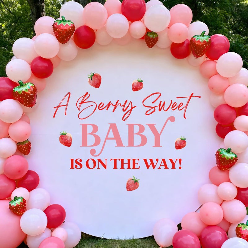 Aoemon A Berry Sweet Baby is on The Way Decorations - Peel and Stick Strawberry Baby Shower Decorations Balloon Arch Stickers, Strawberry Theme Wall Decor, Sweet One Berry First Birthday Party Backdrop Decor - Image 2