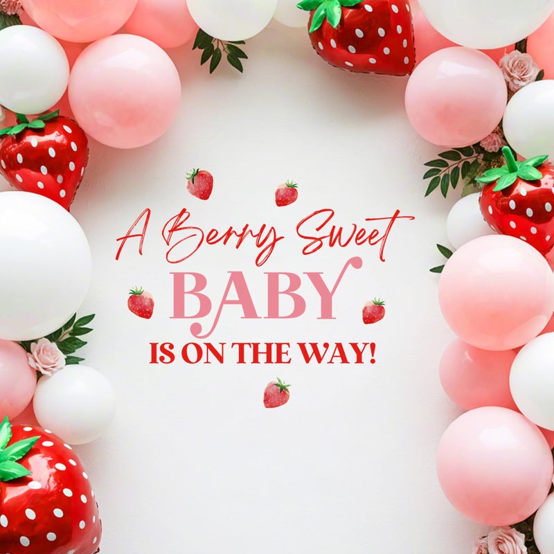 Aoemon A Berry Sweet Baby is on The Way Decorations - Peel and Stick Strawberry Baby Shower Decorations Balloon Arch Stickers, Strawberry Theme Wall Decor, Sweet One Berry First Birthday Party Backdrop Decor - Image 4