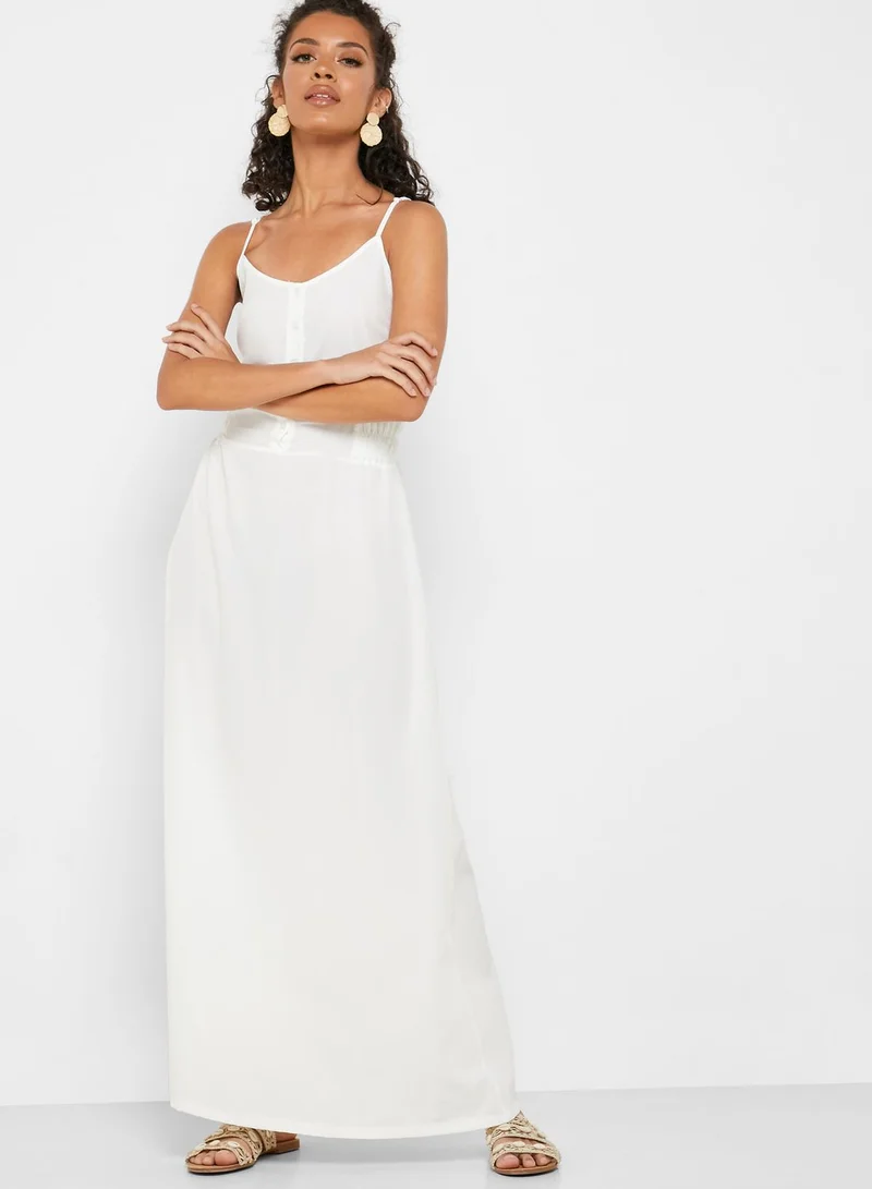 Ginger Shirred Side Button Front Maxi Dress
