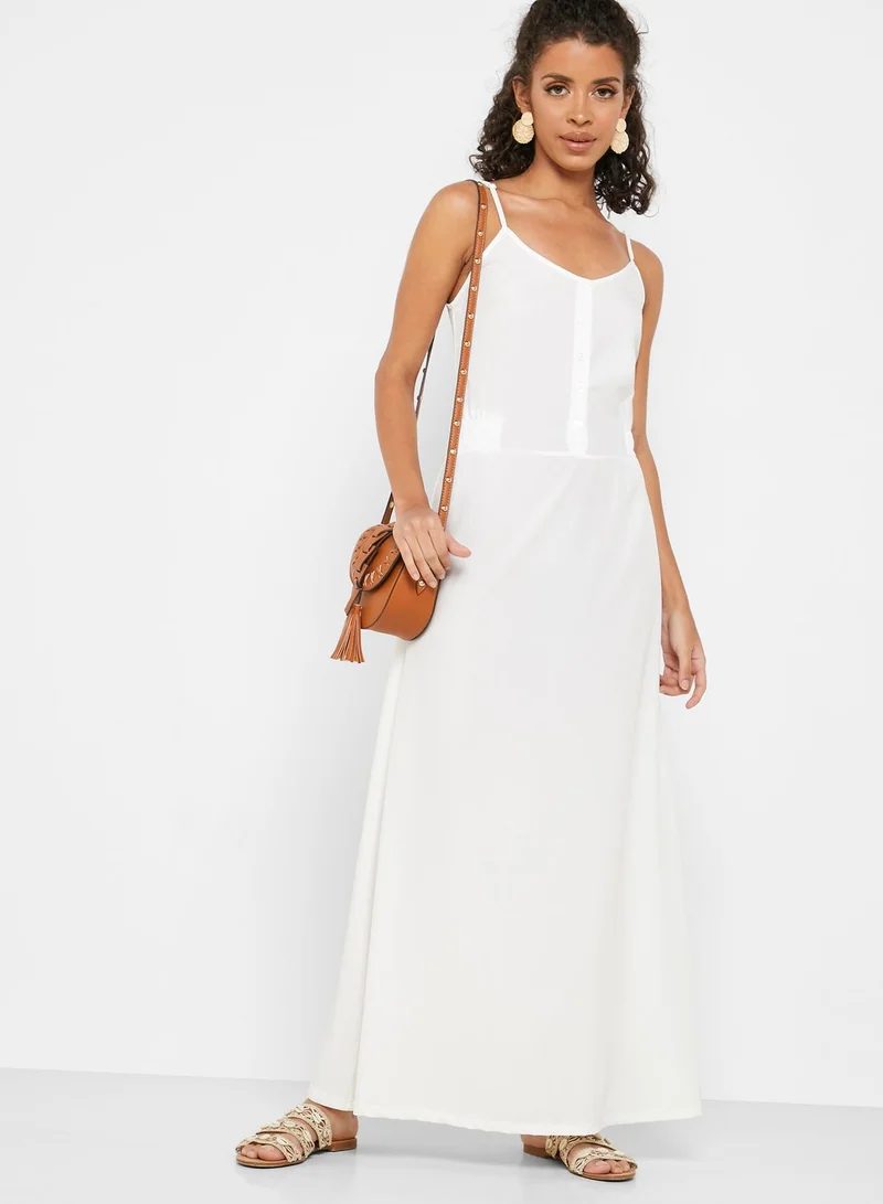 Ginger Shirred Side Button Front Maxi Dress
