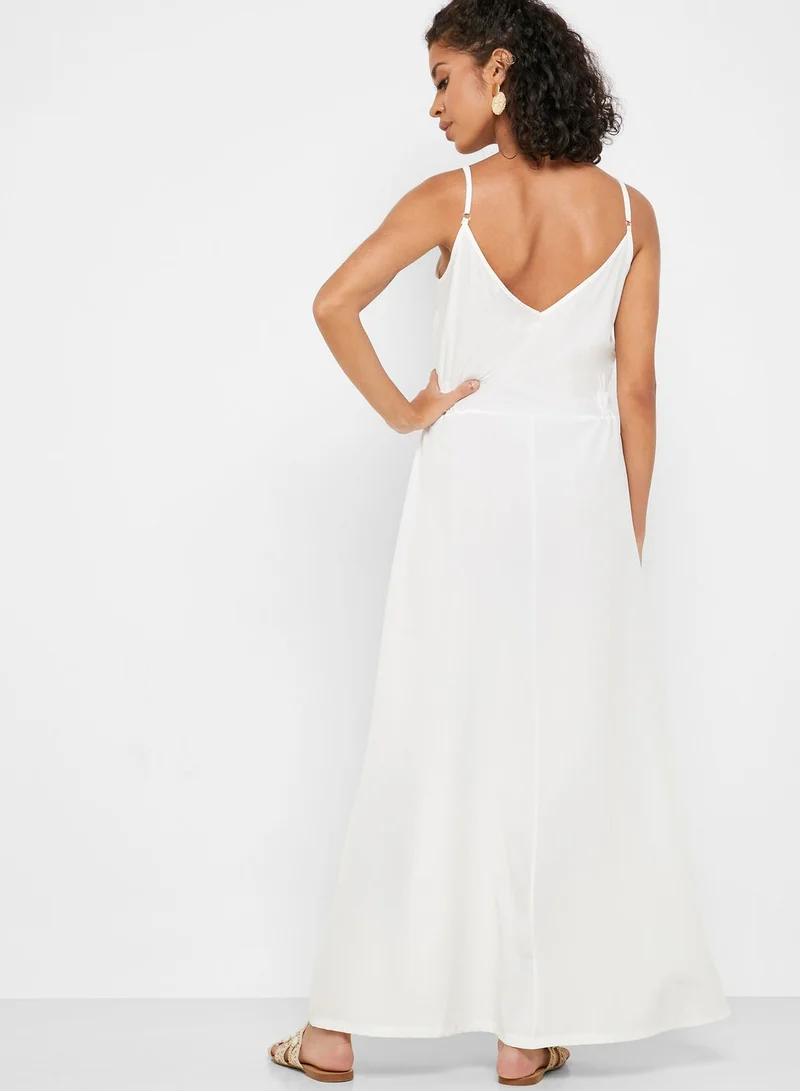 Ginger Shirred Side Button Front Maxi Dress