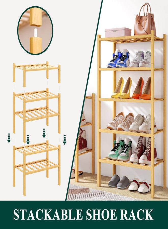 Smiry Shoe Rack, 3 Tier Small Bamboo Shoe Organizer, Stackable Free Standing Wooden Shoe Storage Shelf for Closet, Entryway, Front Door Entrance, Natural - Image 4