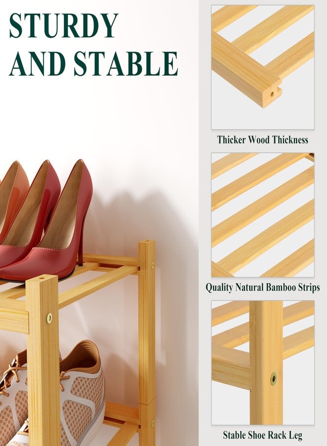 Smiry Shoe Rack, 3 Tier Small Bamboo Shoe Organizer, Stackable Free Standing Wooden Shoe Storage Shelf for Closet, Entryway, Front Door Entrance, Natural - Image 3