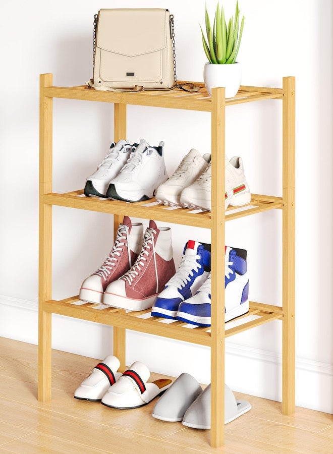 Smiry Shoe Rack, 3 Tier Small Bamboo Shoe Organizer, Stackable Free Standing Wooden Shoe Storage Shelf for Closet, Entryway, Front Door Entrance, Natural - Image 1