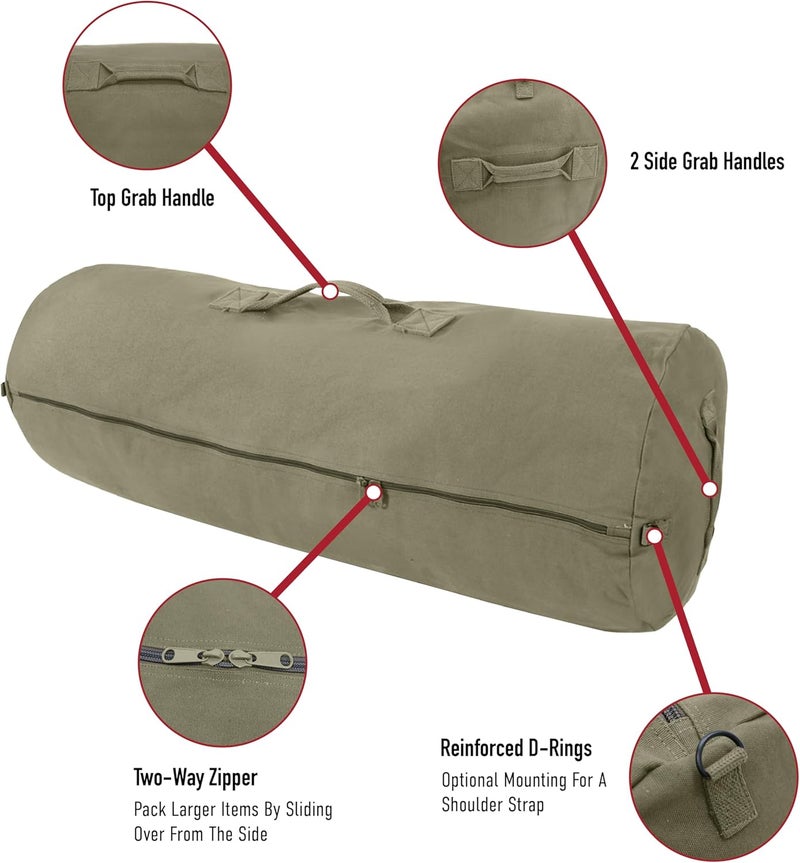 Rothco Heavyweight Canvas Duffle Bag with Side Zipper - 21" x 36" - Olive Drab - Image 2