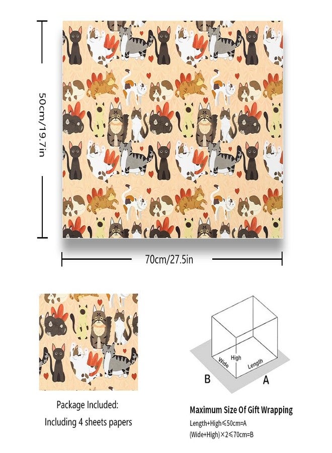Geluode Cat Wrapping Paper for Girls Boys Kids, Adorable Cat Kitten Kitty Design Birthday Wrap Paper, 4 Sheets Folded Flat 20 x 28inch Gift Wrap Paper for Birthday Baby Shower Cat Party - Image 2