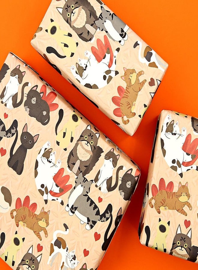 Geluode Cat Wrapping Paper for Girls Boys Kids, Adorable Cat Kitten Kitty Design Birthday Wrap Paper, 4 Sheets Folded Flat 20 x 28inch Gift Wrap Paper for Birthday Baby Shower Cat Party - Image 4