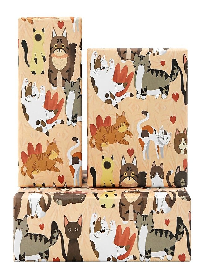 Geluode Cat Wrapping Paper for Girls Boys Kids, Adorable Cat Kitten Kitty Design Birthday Wrap Paper, 4 Sheets Folded Flat 20 x 28inch Gift Wrap Paper for Birthday Baby Shower Cat Party - Image 1