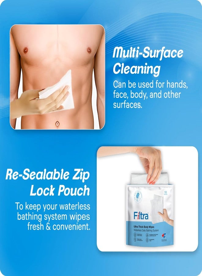 Filtra® Ultra Thick Body Wipes | Pre-Moistened & Extra Large for Body Sponging, Bed Bath & Post-Workout Freshness | Mildly Scented | Re-Sealable Zip Lock Pouch of 10 (Pack of 1) - Image 4