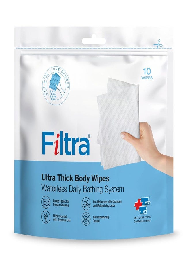 Filtra® Ultra Thick Body Wipes | Pre-Moistened & Extra Large for Body Sponging, Bed Bath & Post-Workout Freshness | Mildly Scented | Re-Sealable Zip Lock Pouch of 10 (Pack of 1) - Image 1