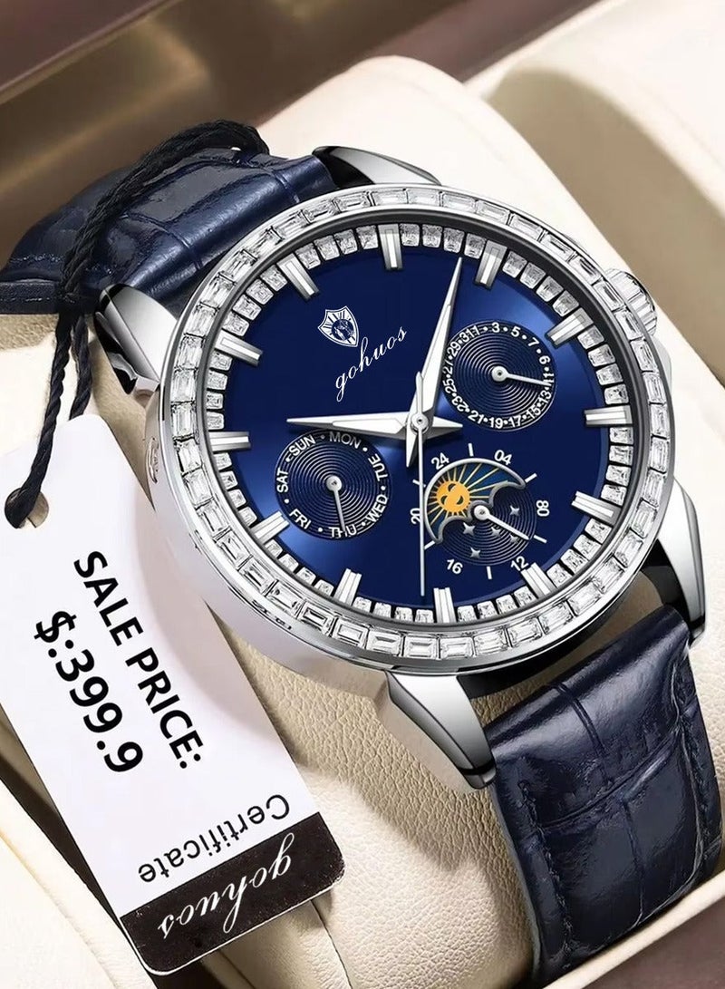 جوهوس ساعات للرجال، ساعة يد رجالية فاخرة من الكوارتز مصنوعة من الجلد ومقاومة للماء - 41 مم - Image 1