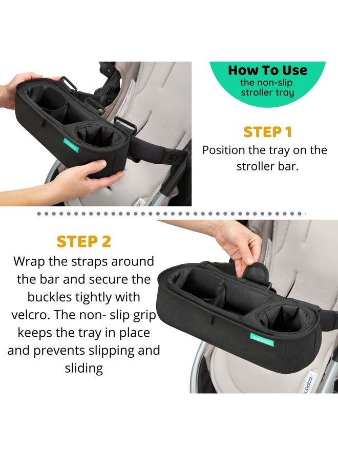 Swanoo Universal Stroller Tray with Insulated Sippy Cup Holder - Upgraded Rigid Frame Stays Upright - Exclusive Non Slip Straps Firmly Grip Stroller Bar. Universal Stroller Snack Tray Attachment - Image 5